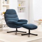 Fåtölj med Fotpall Blå Chenille och Metall för Vardagsrum Relaxfåtölj med Högt Ryggstöd och Mjuk Sits Modern 78x93x100 cm