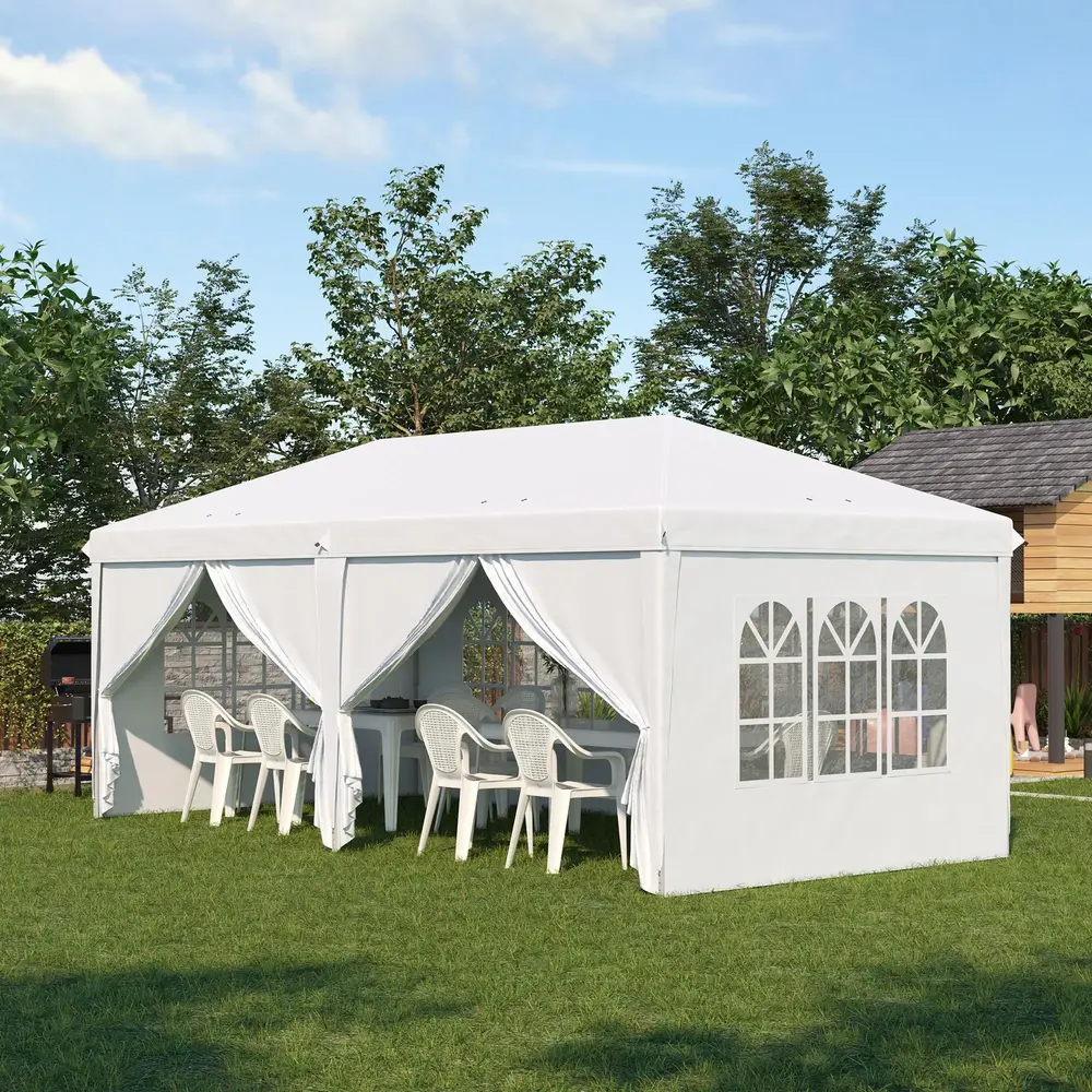Gazebo Trädgårdspaviljong Vit av Stål 5,85 x 2,95 M