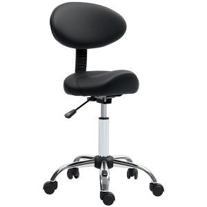 Höjdjusterbar Rullpall med Ryggstöd, 360° Vridbar Arbetspall för Kontor och Salong, 83-98 cm