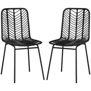 Matsalsstolar Köksstolar Svart av Stål och Rottinglook för Modernt Boende Set om 2 med Ryggstöd Robust Design 44 x 58 x 85 cm