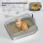 Stor Kattlåda Öppen Modell Grå Rostfritt Stål för Katter Upp till 12 kg Rymlig Toalett med Hög Kant och Spade Hygienisk Luktfri Design 70 x 50 x 30 cm