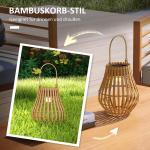 Sollampa Trädgårdslampa Natur av Bambu för Trädgård och Terrass USB Uppladdningsbar med Handtag 3 Ljusa Färger IP44