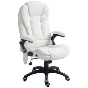 Kontorsstol Chefsstol Vit av Teddy Sammet och Metall för Kontor Massagefunktion med Värme och Fotstöd 67 x 74 x 107-116 cm