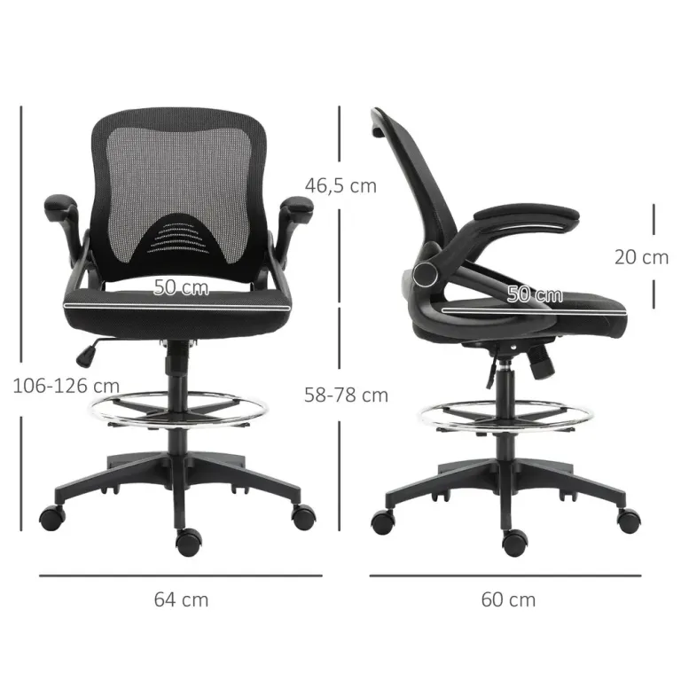 Kontorsstol med Ståfunktion Fotstöd 64 x 60 x 106–126 cm