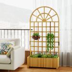 Spaljé med Blomlåda Naturfärgad Trä för Trädgård och Uteplats Växtstöd med Dräneringshål och Klättergaller Insynsskydd 90x30x180 cm