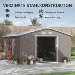 Verktygsbod Trädgårdsbod med Taktak Kolgrå av Galvaniserat Stål för Trädgård Skjul med Skjutdörr och Grund 12,4 m² 340 x 386 x 200 cm
