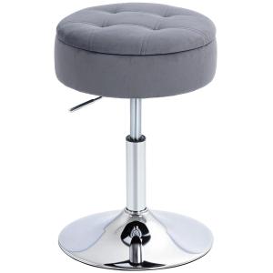 Barstol med Förvaring Grå Sammet och Metall för Kök Roterbar Barpall med Höj och Sänkbar Sits Lyxig Design och Mjuk Stoppning 65 cm