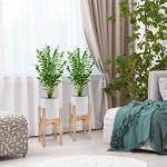 Blomställ i Trä 2-Pack, Dekorativa Blompallar i Olika Höjder, Naturlig Inredning för Krukor, Natur