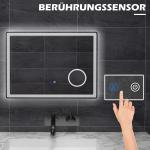 Kleankin Badrumsspegel LED Spegel Silver av Glas för Badrum med 3x Förstoring och Touchfunktion 3 Ljusfärger Anti-Imma Funktion 80 x 60 cm