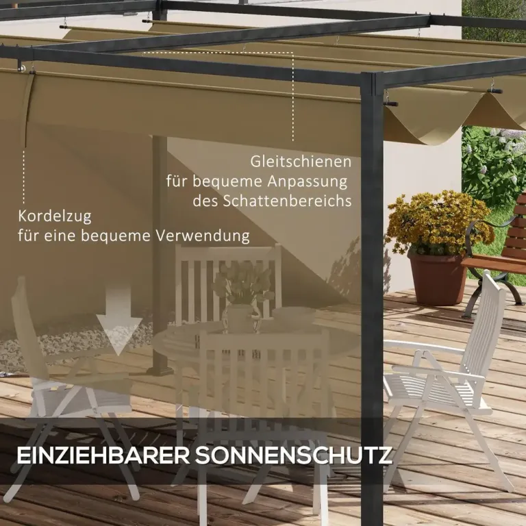 Pergola Trädgårdspaviljong med Tak Khaki av Stål 4 x 3 m