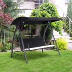 Hammock med Justerbart Tak 3-Sits Trädgårdsgunga med Dyna Konstrotting Stabil Konstruktion Svart 198 X 124 X 179 Cm