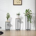 Blomställ i Metall 3-Pack, Dekorativa Växtställ för Krukor, Eleganta Blompallar för Inomhus och Utomhus, Svart/Natur