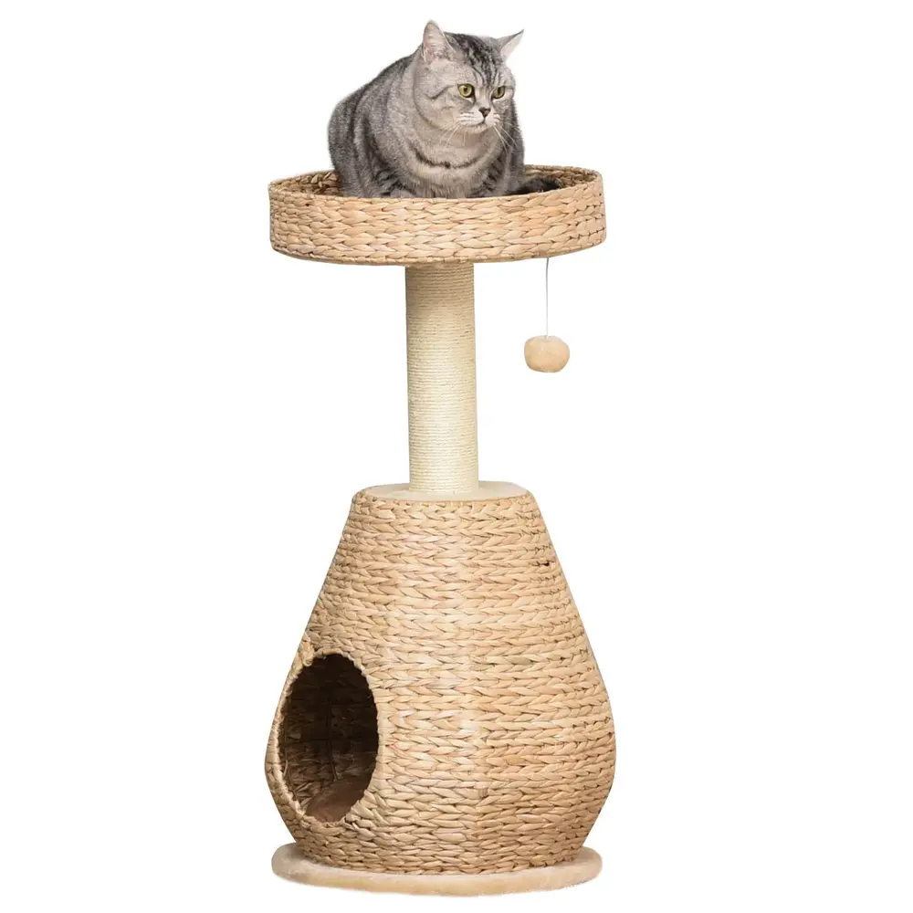 Klösträd 82,5 cm med Kattgrotta och Lekboll, Gult