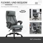 Kontorsstol med Massagefunktion och Fotstöd, Höj- och Sänkbar Chefsstol, Ergonomisk Snurrstol, Linnelook, Grå, 64 x 74 x 109–117 cm