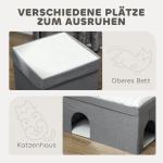 Katthus Kattgrotta Grå av Trä för Katter upp till 5 kg 3 Våningar Hus med Kattsäng och Dyna 74 x 37,5 x 78,5 cm