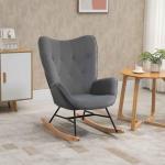Gungstol i Sammet med Stålram, Bekväm Vilostol med Hög Rygg, Modern Design för Vardagsrummet, Grå
