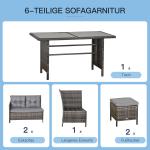 Loungegrupp i Konstrotting, Modern Soffgrupp för Uteplatsen, Bekväma Dynor och Bord Ingår, Grå