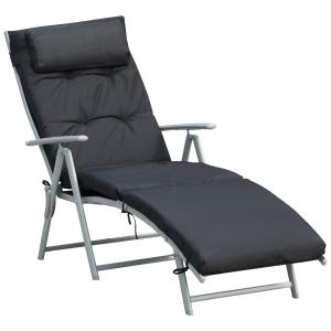 Hopfällbar Strandstol 7 Nivåer Justerbar Väderbeständig med Dyna Textlinje Polyester och Metall Svart 137 X 63,5 X 100,5 Cm