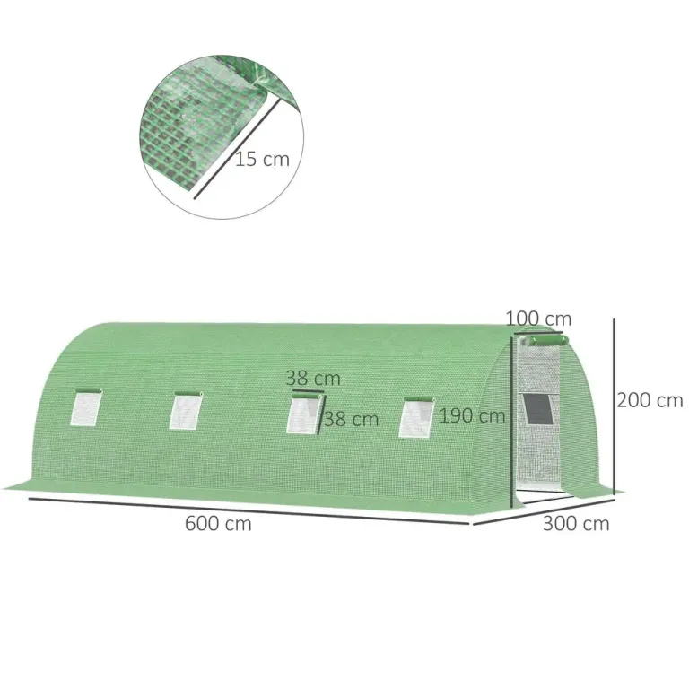 Tunnelväxthus 6x3x2 m med 8 Fönster Grön