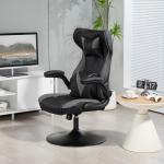 Gamingstol Kontorsstol Svart Grå av Konstläder och Metall för Kontor Ergonomisk med Vippfunktion 120 kg