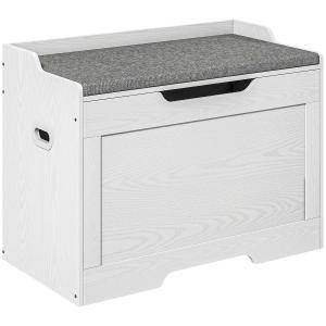 Förvaringsbox Sittkista Vit av Trä för Vardagsrum och Sovrum Bänk med Lock och Avtagbar Sittdyna 103 l
