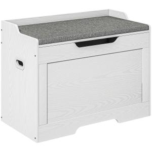 Förvaringsbox Sittkista Vit av Trä för Vardagsrum och Sovrum Bänk med Lock och Avtagbar Sittdyna 103 l