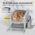 Kattlåda Kattsandlåda med Lock Ljusgrå av Rostfritt Stål och Plast för Katter under 4,5 kg Katttoaletthus med Skopa