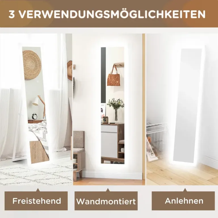 Helfigursspegel Golvspegel Vit av Glas 40 x 160 cm