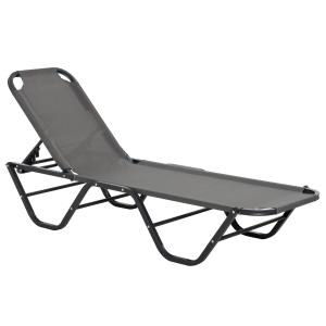 Justerbar Solsäng i Aluminium, Ergonomisk Solstol med 5 Lägen, Väderbeständig Textilene för Trädgård och Pool, Grå/Svart, 163 x 58,5 x 91 cm