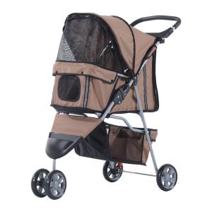 Hundvagn Husdjursvagn Buggy Kaffebrun Polyester för Hundar och Katter Hopfällbar Säker och Bekväm