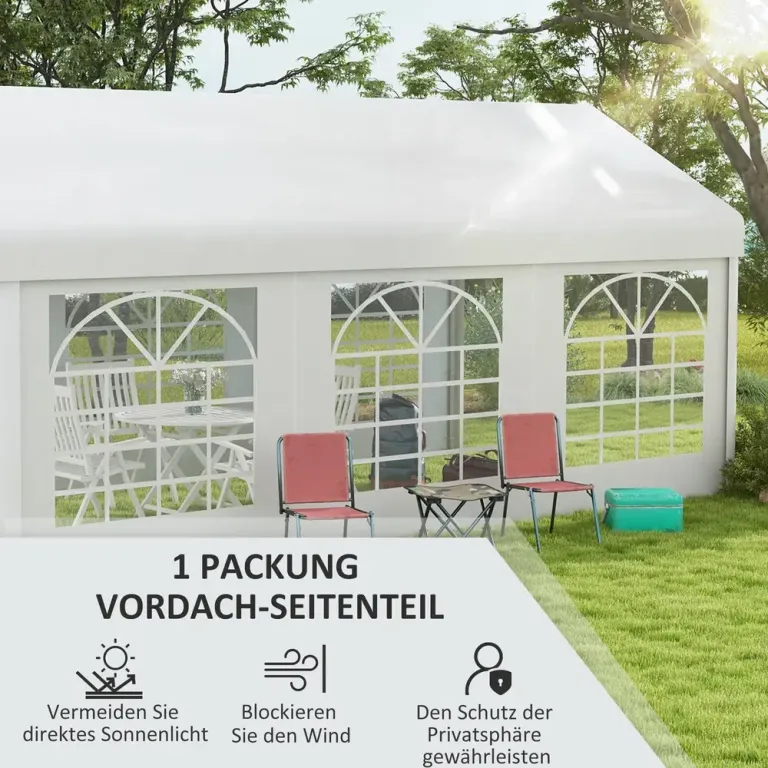 Vattentät Sidovägg för Partytält &Amp; Paviljong, 6x2 m, Vit