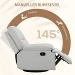 Avslappningsstol TV-Stol Grå av Linnelook och Metall för Vardagsrum Fåtölj med Liggfunktion och Fotstöd Pocketfjäderkärna