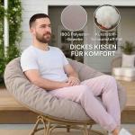 Papasan Stol Rottingstol 360° Ljusgrå av Rotting och Tyg för Vardagsrum och Trädgård Rund Snurrstol med Dyna Ø 120 cm
