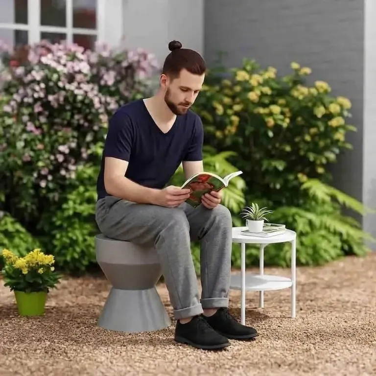Keramisk Trädgårdspall i Timglasform Ø33 cm, Ljusgrå