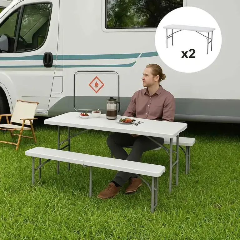 Hopfällbar Bänk i Plast för Camping och Trädgård, Vit