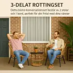 Balkongset i Konstrotting 3 Delar, Kompakt Utemöbelgrupp med Bord och Stolar, Inkluderar Dynor för Terrass, Sand/Mörkgrå