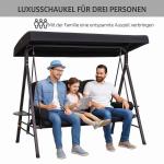 3-Sitsig Hammock med Soltak, Bekväm Trädgårdsgunga i Metall med Dynor, Väderbeständig Hängsoffa, Svart, 116 x 206 x 183 cm