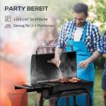 Kolgrill BBQ Grill Svart av Rostfritt Stål för Trädgård Grillvagn med Lock Hyllor och Termometer
