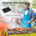 Kolgrill BBQ Grill Silver av Rostfritt Stål för Camping Fällbar med 2 Grillställ och Grillplatta Avtagbar Kolbricka