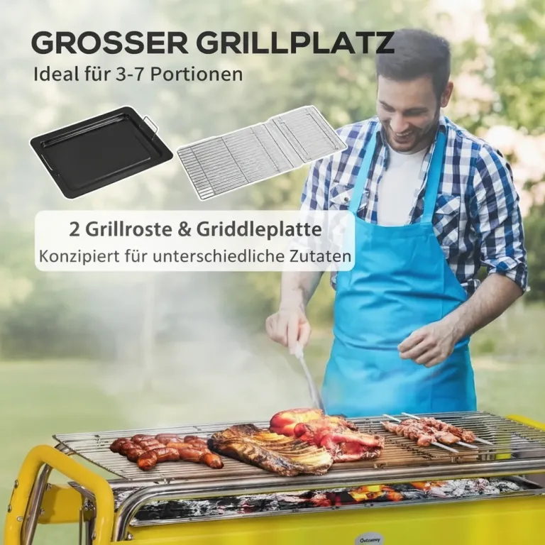Kolgrill Bbq Grill Silver av Rostfritt Stål Fällbar 2