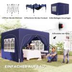 Lusthus Paviljong Pop-Up Partytält Mörkblå av Polyester och Metall för Camping och Trädgårdsfester Vintertätt Tält med 4 Sidoväggar UV50+ 3 x 3 m