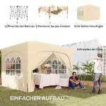 Lusthus Paviljong Pop-Up Partytält Sandfärgad av Polyester och Metall för Trädgård och Camping Vintertätt Tält med 4 Sidopaneler 3 x 3 m