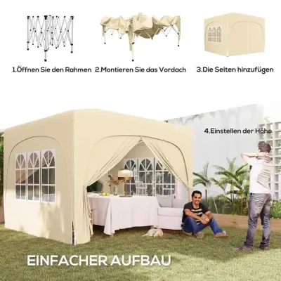 Trädgårdspaviljong Pop-up Partytält Sandfärgad 3 x 3 m