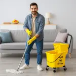 Städvagn Moppvagn med Press Gul av Plast för Byggstädning och Kontor Vagn med Hink 36 l
