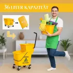 Städvagn Moppvagn med Press Gul av Plast för Byggstädning och Kontor Vagn med Hink 36 l