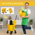 Städvagn Moppvagn med Press Gul av Plast för Byggstädning och Kontor Vagn med Hink 26 l