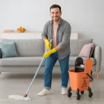 Städvagn Moppvagn med Vridare Orange av Plast för Hushåll och Städning Mobil Hinktorkvagn 26 l