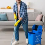 Städvagn Tvätthink med Spinner Blå av Plast för Hushåll och Städning Vagn med Avskiljare för Rent Smutsigt Vatten 20 l 60 x 27 x 70,5 cm