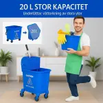 Städvagn Tvätthink med Spinner Blå av Plast för Hushåll och Städning Vagn med Avskiljare för Rent Smutsigt Vatten 20 l 60 x 27 x 70,5 cm