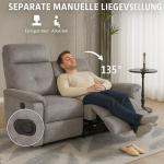 Relaxfåtölj 2-Sits Soffa med Liggfunktion Grå av Tyg för Vardagsrum Fåtölj med Pocketfjäderkärna ve Fotstöd